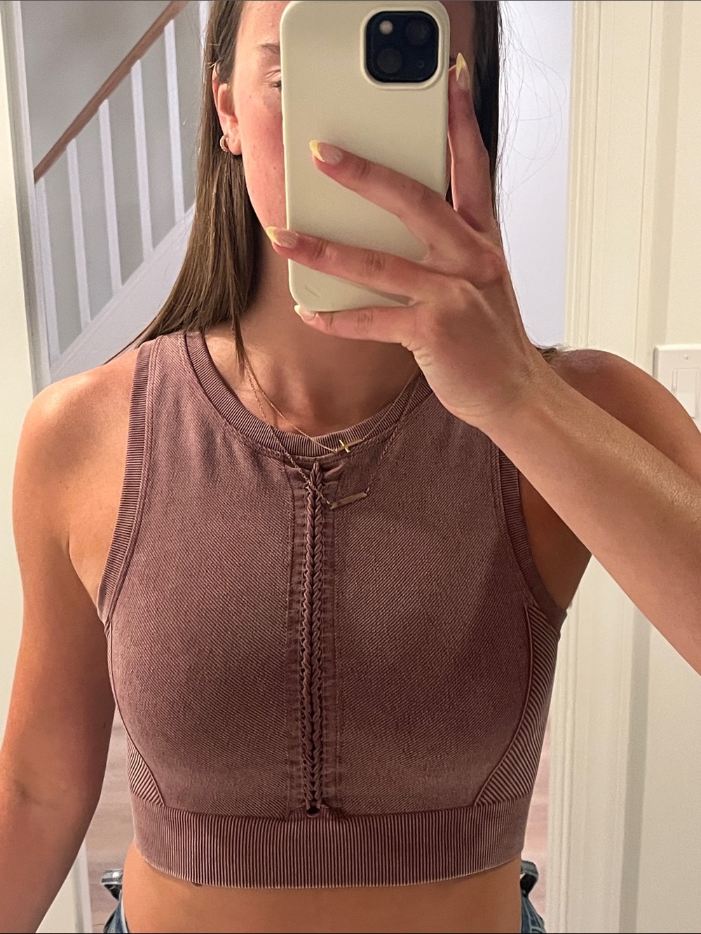 aerie Washed Plum Seamless Ribbed workout Crop Top